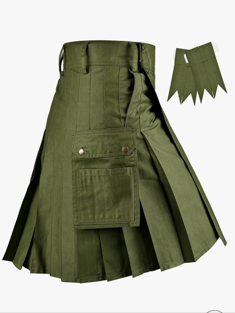 Olive Green Utility Kilt with Pocket